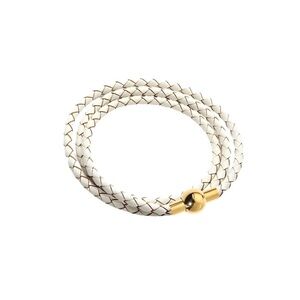 Linx Triple White Leather Braided Cord Bracelet with a Gold Magnetic Clasp